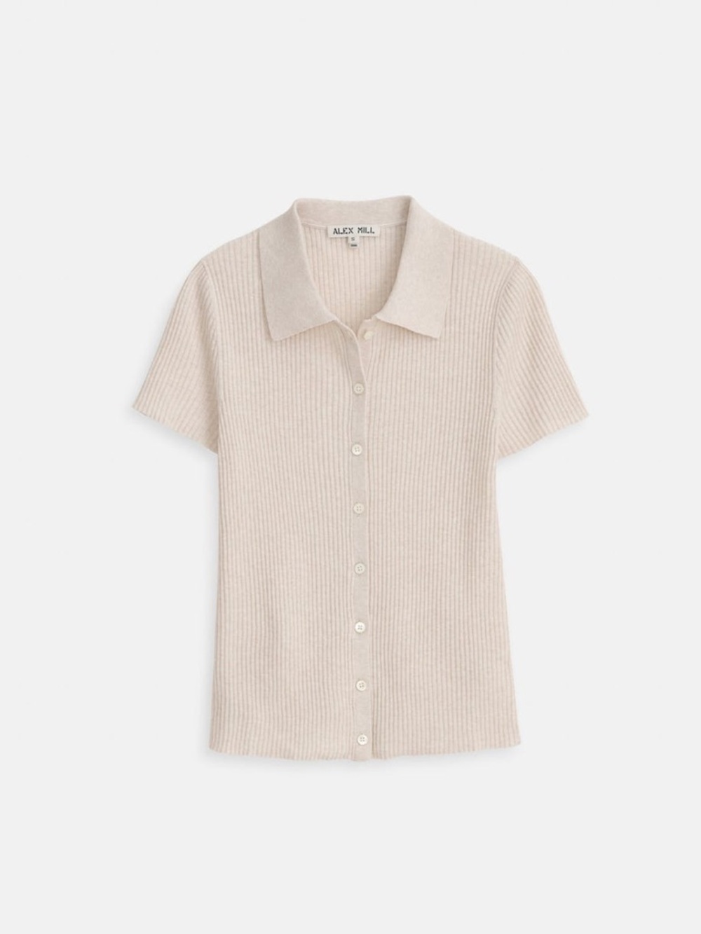 Alex Mill Short-Sleeve Ribbed Polo in Soft Beige